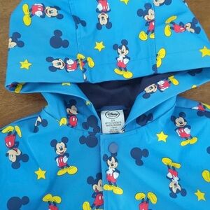 Disney Kids Mickey Mouse blue hooded lined Raincoat Jacket w Pockets size 5/6